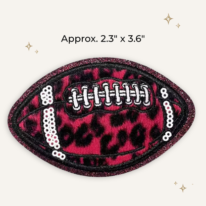 Red Cheetah Football Embroidered Patch w/Sequin
