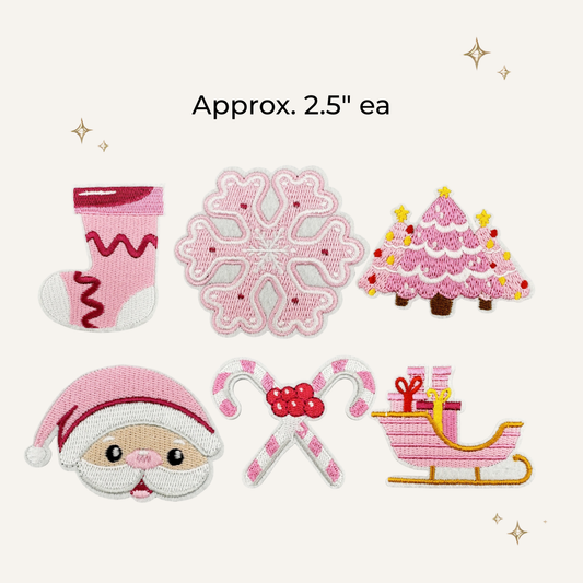 Pink Xmas 6 Pack Embroidered Patch- RTS