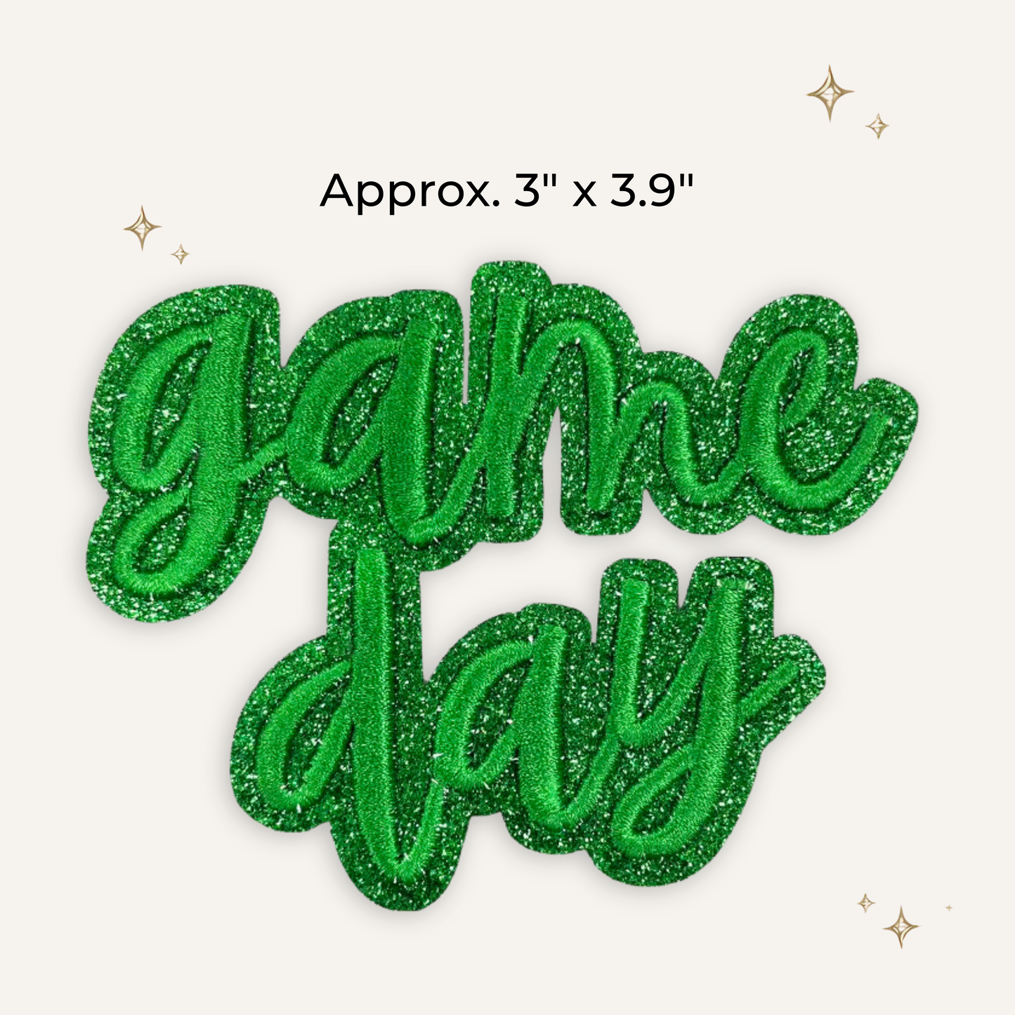 Game Day Green Script Glitter Embroidered Patch