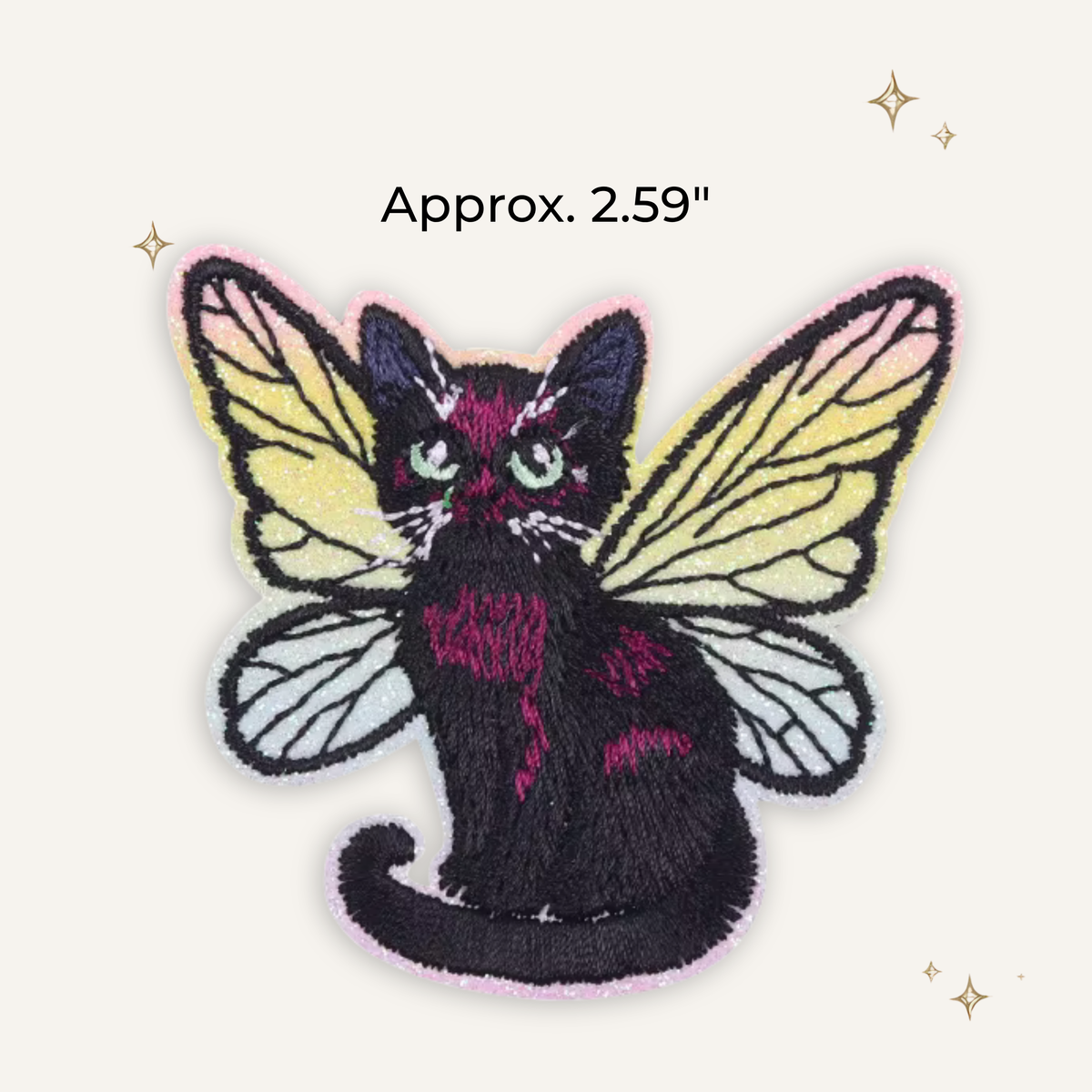 Cat Butterfly Wing Rainbow Glitter Embroidered Patch