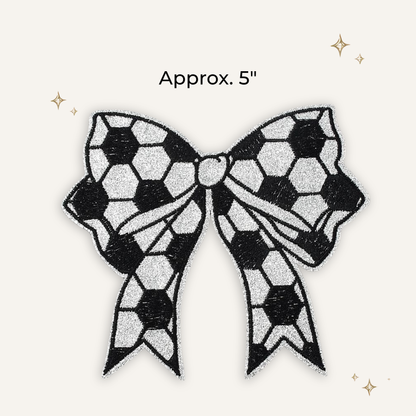 Soccer Glitter Bow Embroidered Patch