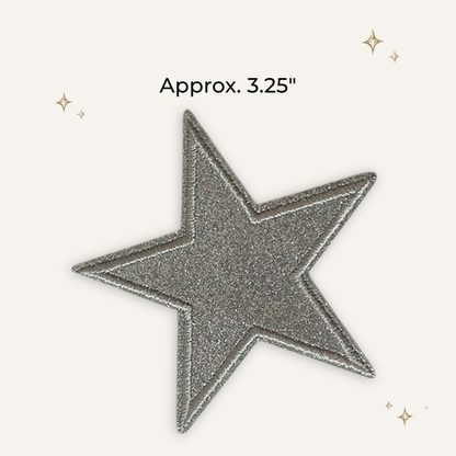 Silver Glitter Star 3.25" Embroidered Patch