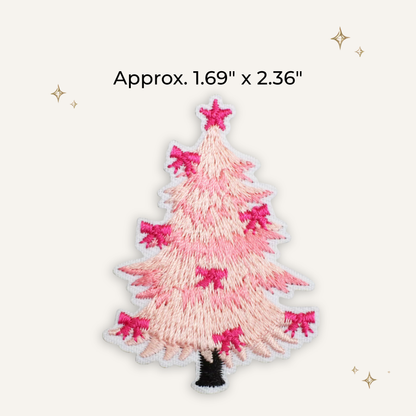 Christmas Trendy Pink Bow Tree Embroidered Patch