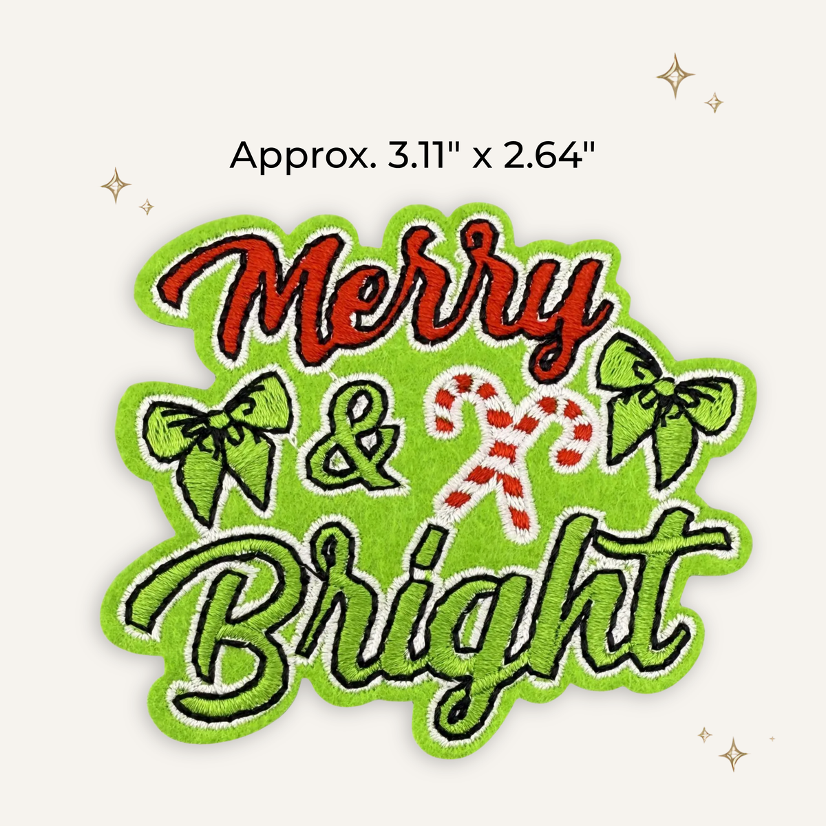 Christmas Love Merry & Bright Green Embroidered Patch