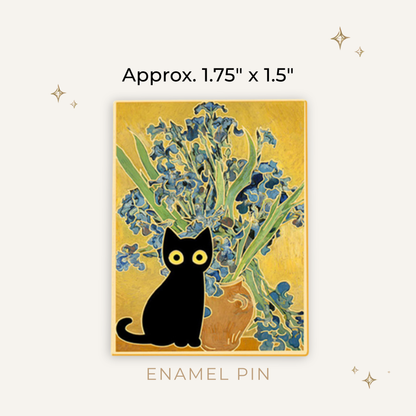 Black Cat Van Gogh Iris Enamel Pin