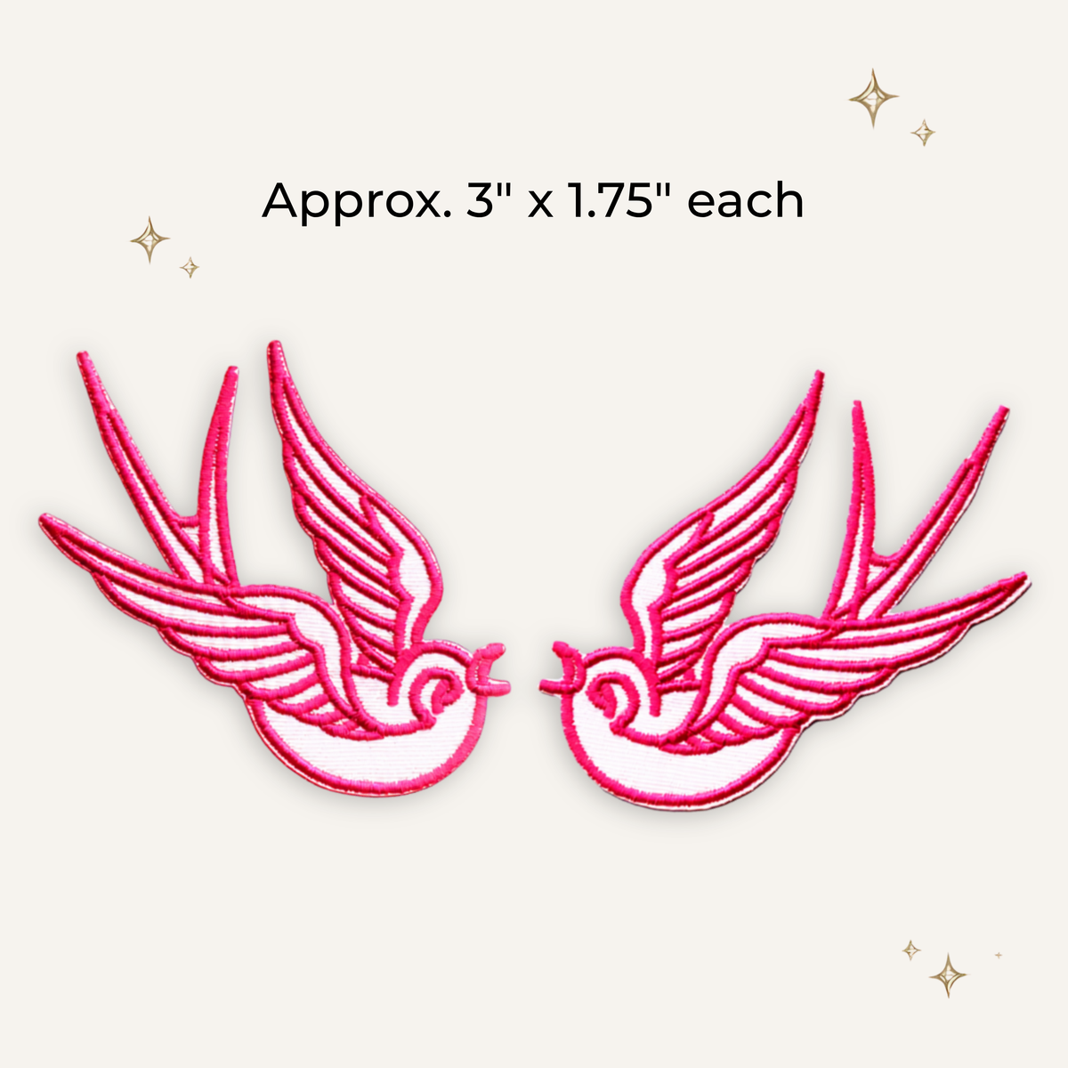 Swallow Pair Pink & White Embroidered Patch