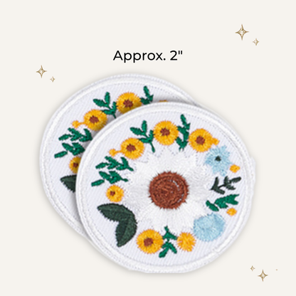 Cottage Floral White Sunflower Embroidered Patch