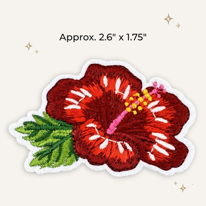 Tropical Red Hibiscus Embroidered Patch