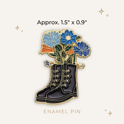 Hiking Boots w/Flowers Enamel Pin