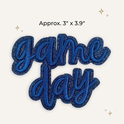 Game Day Blue Script Glitter Embroidered Patch