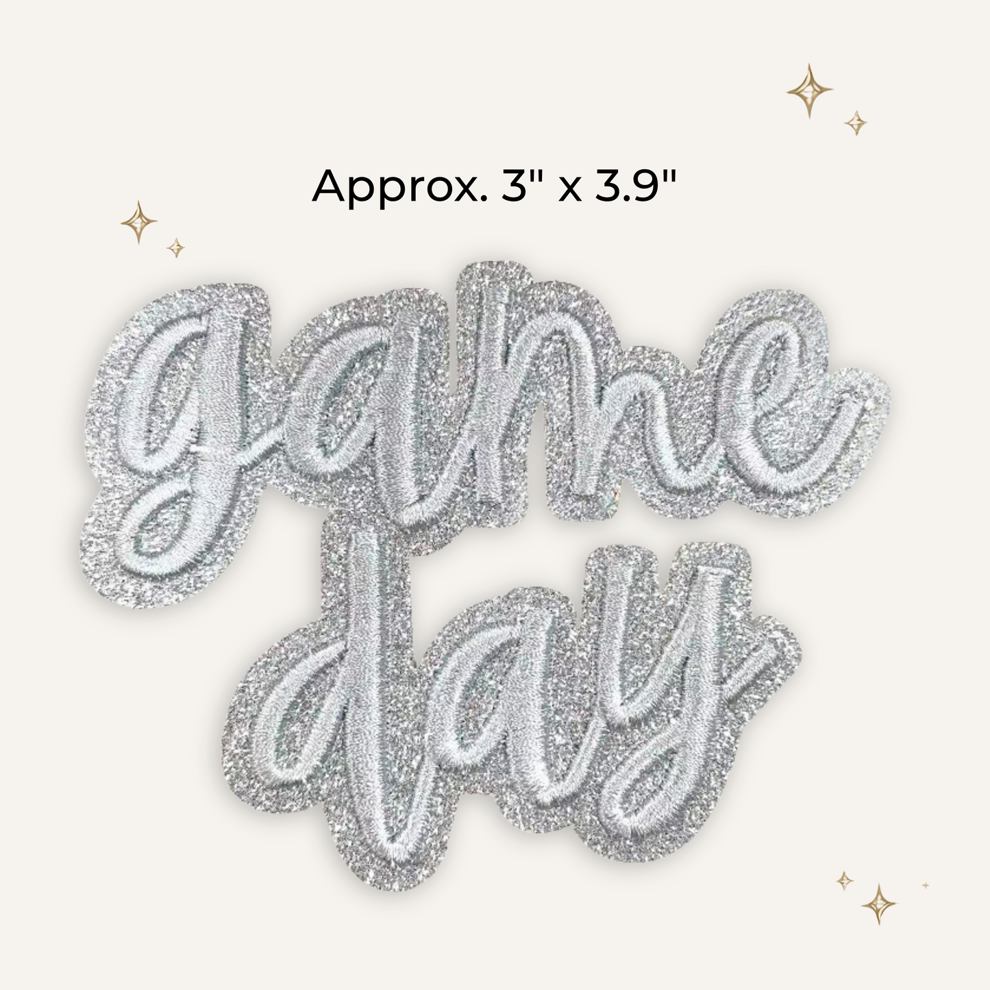 Game Day Silver Script Glitter Embroidered Patch