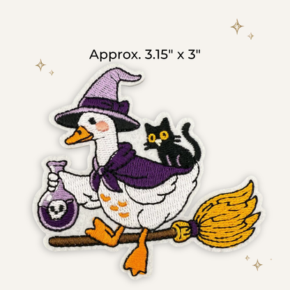 Witchy Goose Flying Broom Embroidered Patch