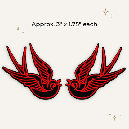 Swallow Pair Red & Black Embroidered Patch