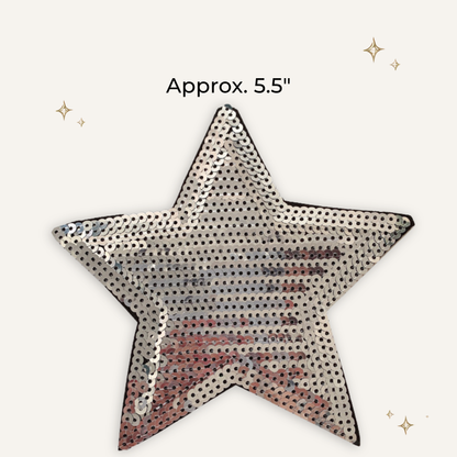 Silver Sequin Star 5.5" Embroidered Patch