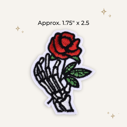 Rose in Skull Hand Small Embroidered Patch- RTS
