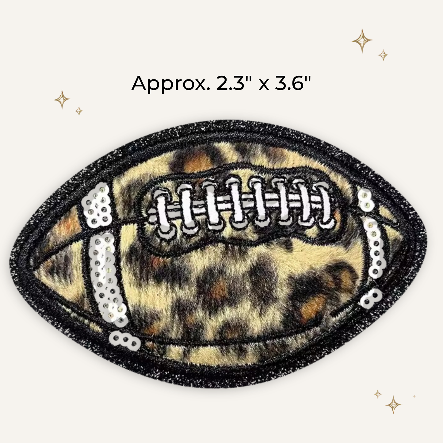 Brown/Tan Cheetah Football Embroidered Patch w/Sequin