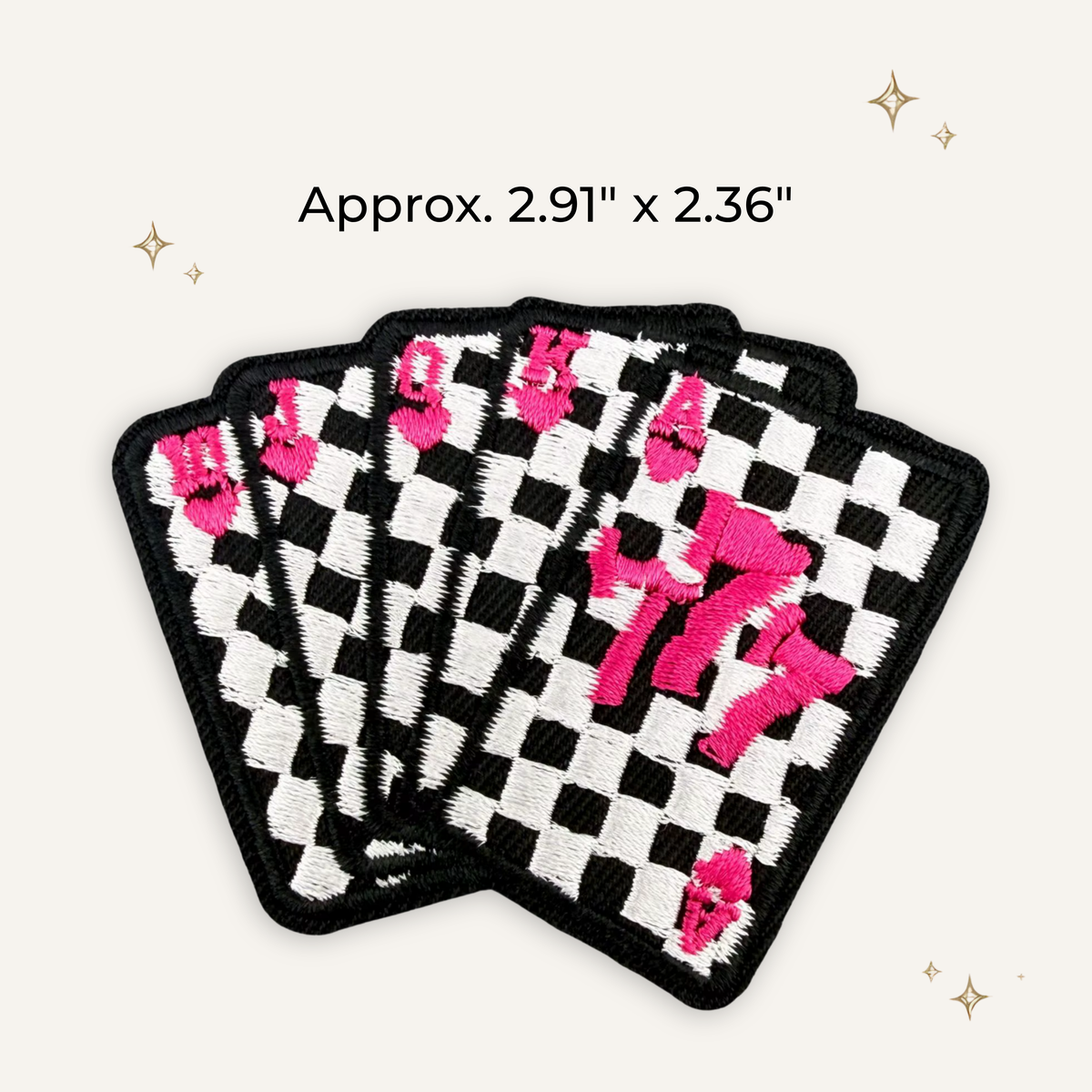 Lucky Poker Cards Pink Embroidered Patch