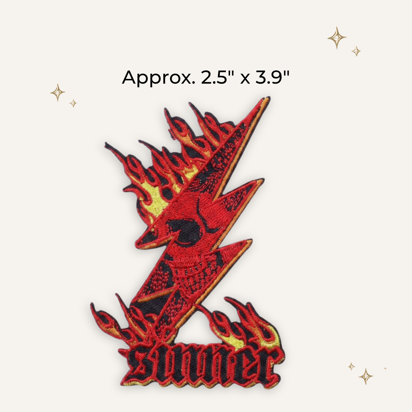 Sinner Skull Flame Bolt Embroidered Patch
