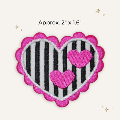 Pink & Black Striped Heart Embroidered Patch