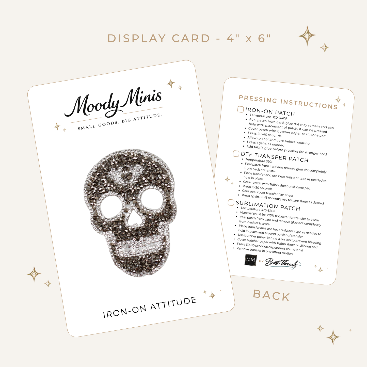 Skull Bling Grey Rhinestone Patch
