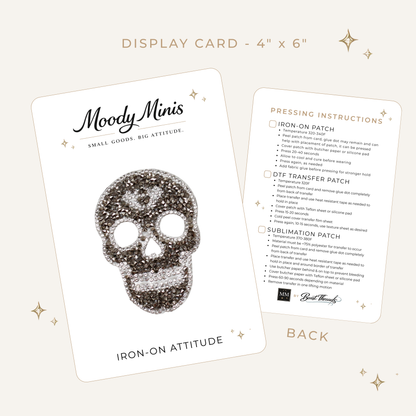 Skull Bling Grey Rhinestone Patch