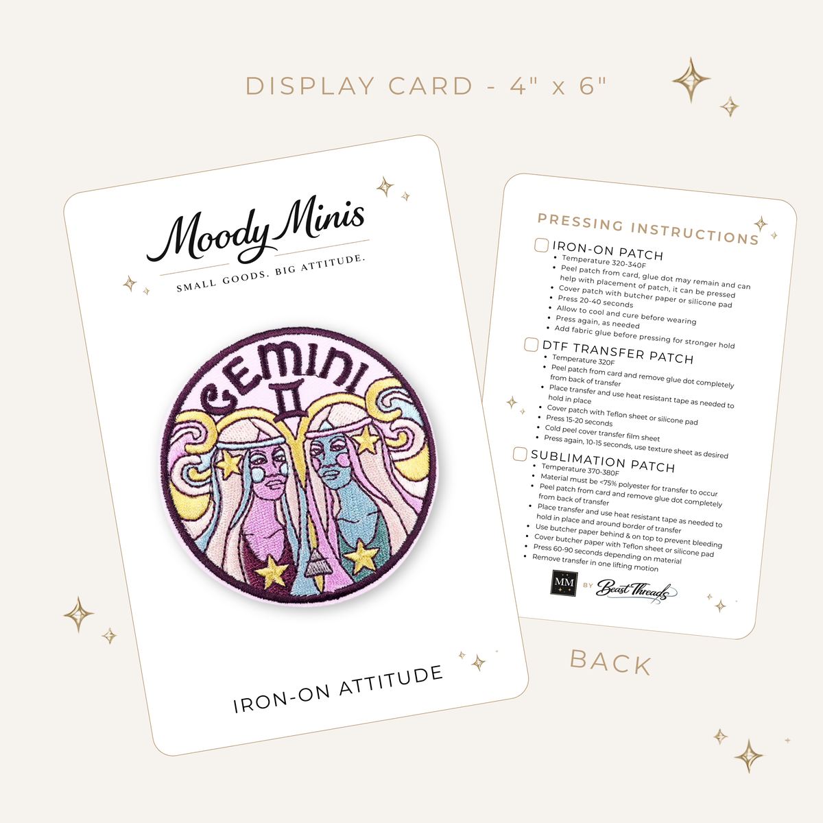 Retro Pastel Gemini Zodiac Embroidered Patch