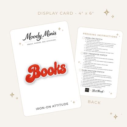 Retro Books in Red Embroidered Patch
