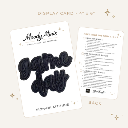 Game Day Black Script Glitter Embroidered Patch