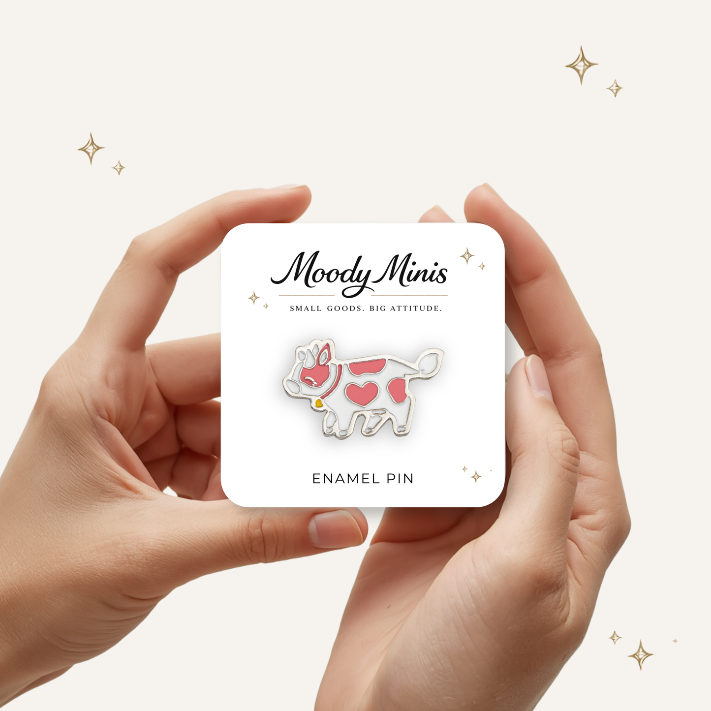 Pink Heart Cow Enamel Pin