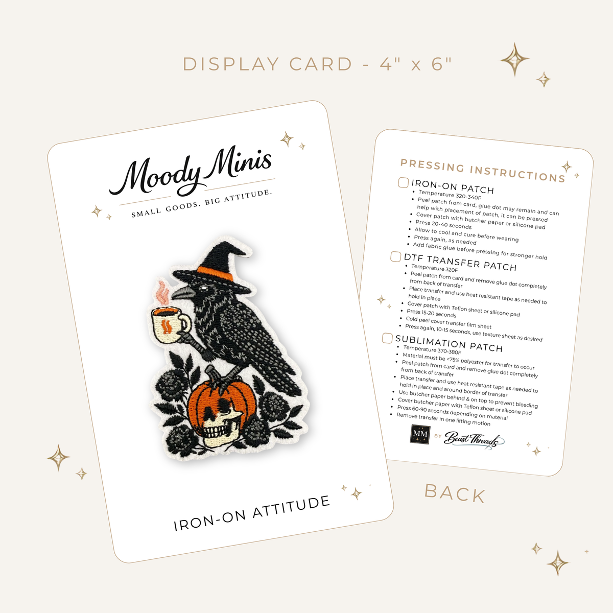 Halloween Crow, Coffee & Pumpkin Embroidered Patch