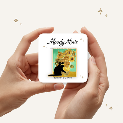 Black Cat Van Gogh Sunflower Enamel Pin