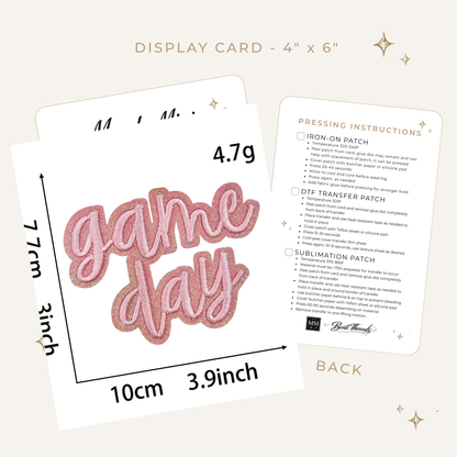 Game Day Pink Script Glitter Embroidered Patch