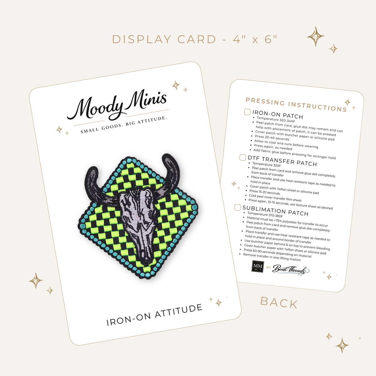 Cattle Skull & Lime Checkerboard Embroidered Patch