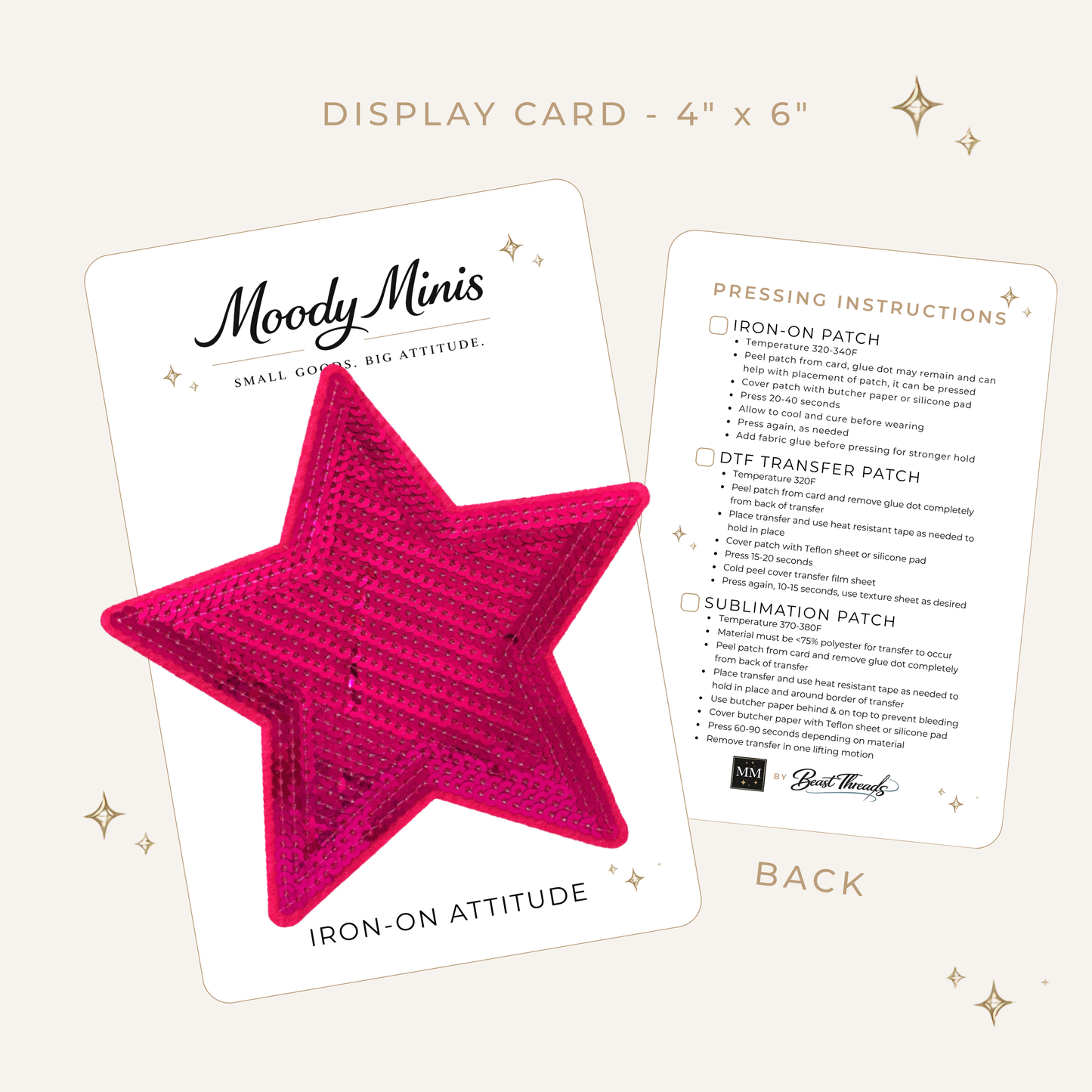 Hot Pink Sequin Star 5.5" Embroidered Patch