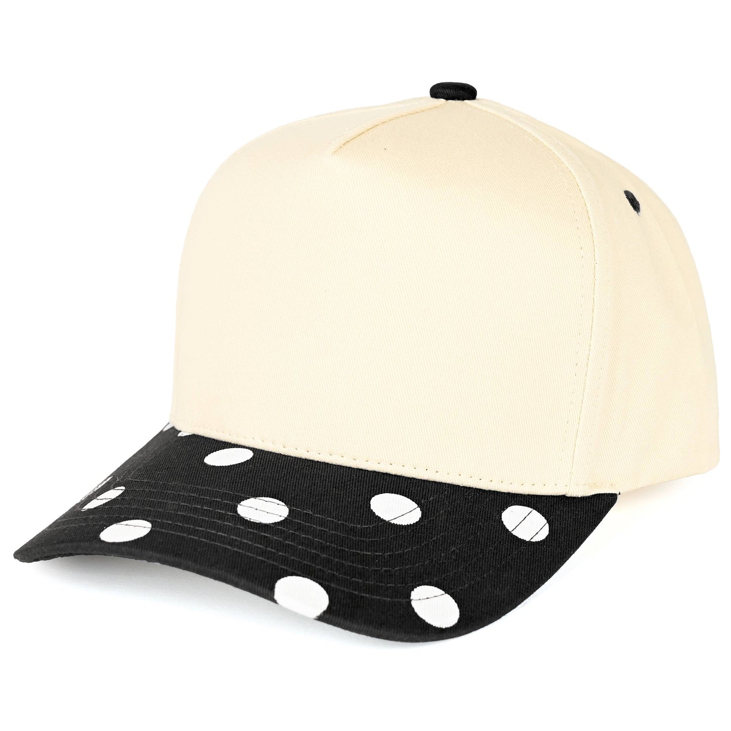 C.C Big Polka Dot Pattern Print Brim Two Tone Trucker Hat - Black