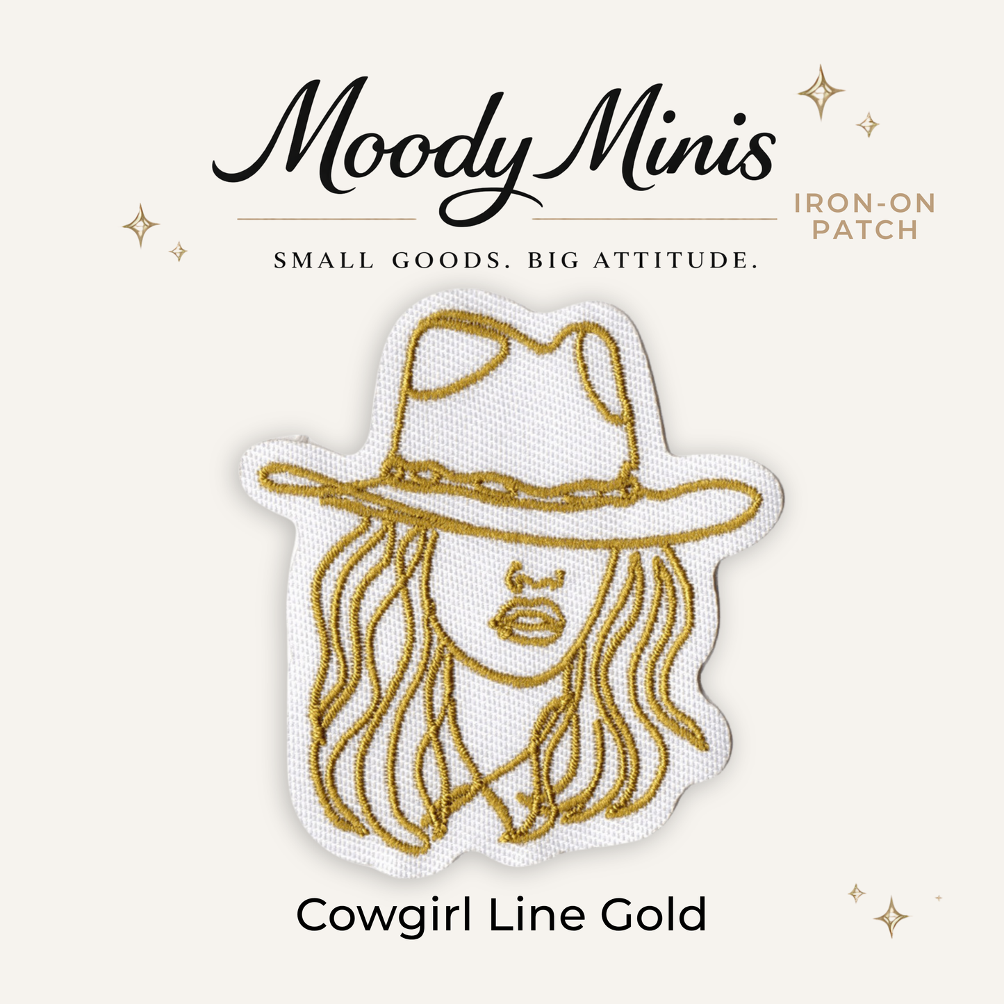Cowgirl Gold Line Art Embroidered Patch
