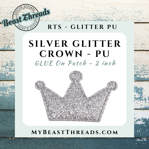 $5FBF DEAL - Silver Glitter Crown GLUE ON Patch 50 pc Bag - RTS