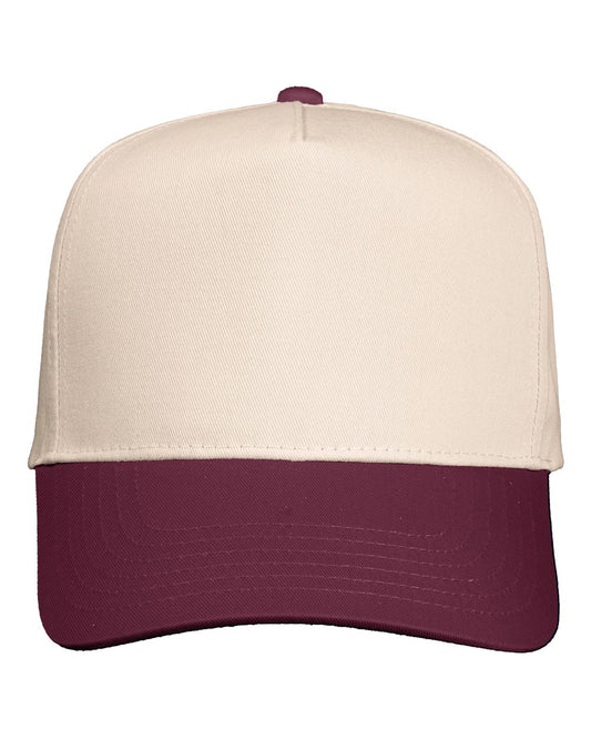 Valucap 8869 - Five Panel Twill Cap Natural/Maroon
